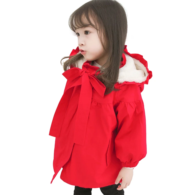 

kids 2019 new spring thick warm red long coat age for 1 - 6 yrs toddler cute hoodies children clothing autumn little girls tops