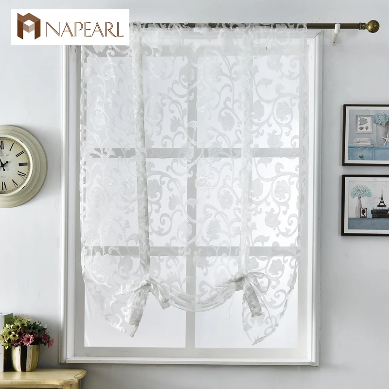 

NAPEARL Short kitchen curtains modern design jacquard organza European style window treatments roman blinds white tulle