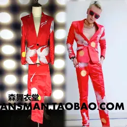 Модный мужской певец DJ club гости gd шоу костюм красные краны принт костюм костюмы мужские блейзеры костюмы сценическое шоу одежда для