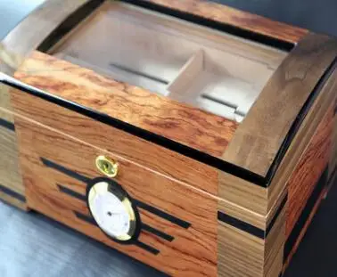

New type Glass Transparent Skylight Glossy Piano Cedar Wood Cigar Humidor Double-deck Storage Box W/Lock Hygrometer Humidifier