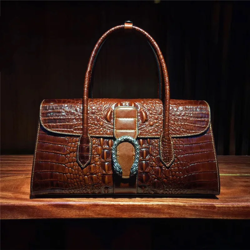 

Italian private label Custom logo wholesale drop shipping Handbag female European and atmosphere crocodile pattern cowhide bag