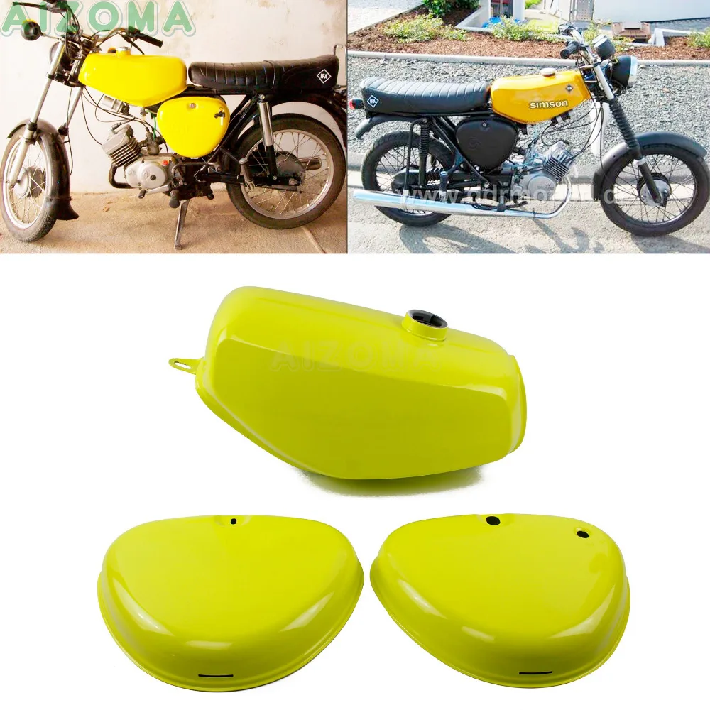 

Motorcycle Banana Shape Gas Oil Tank w/ 2pcs Side Cover For Simson S50 S51 S70 (191972 190830 200655) Custom Steel Fuel Tank Kit