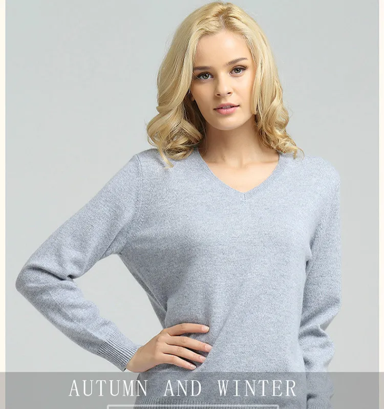 Camisola de Malha Feminina de Manga Comprida com Decote em v de Cashmere Suéter e Pulôver Jveii Mulheres Jumpers Feminino Outono Inverno Magro Ocasional 19 Online shopping