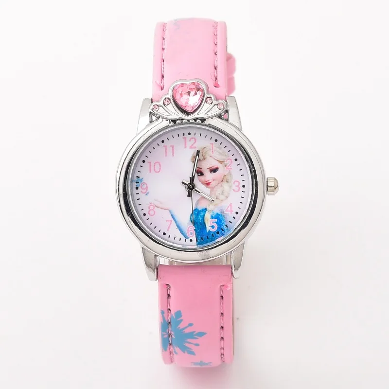 Модные детские 3D мультяшная Снежная королева часы принцессы для мальчиков и девочек подарок на день рождения Кварцевые наручные часы - Цвет: Diamond Pink