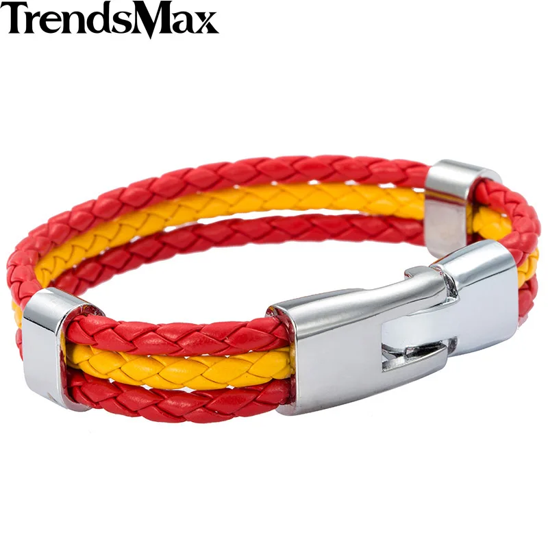 Trendsmax Национальный флаг Италии ES DE RU кожаный браслет для мужчин и женщин веревка ручной работы плетеный браслет ювелирные изделия LB141 - Окраска металла: Spain Silver Clasp