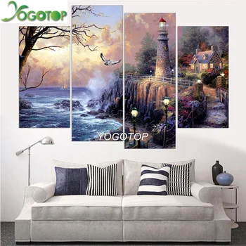 

YOGOTOP DIY Diamond Painting Cross Stitch Kit Full Diamond Embroidery 5D Diamond Mosaic Home Decor sea lighthouse 4pc ML271