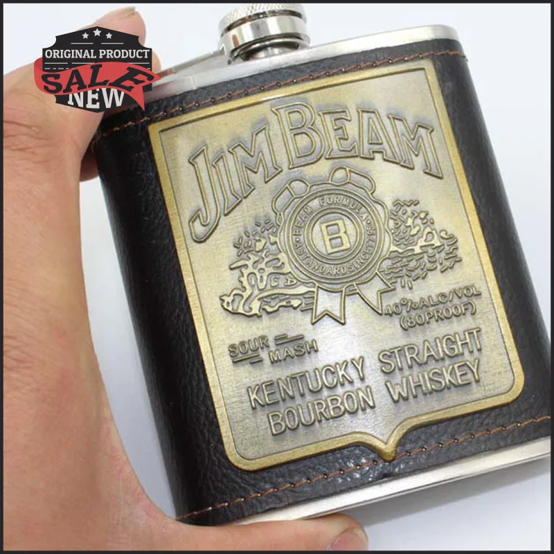 

hot sale portable stainless steel hip flask with PU leather wraping shot glass original shot flask vodka flask 7oz