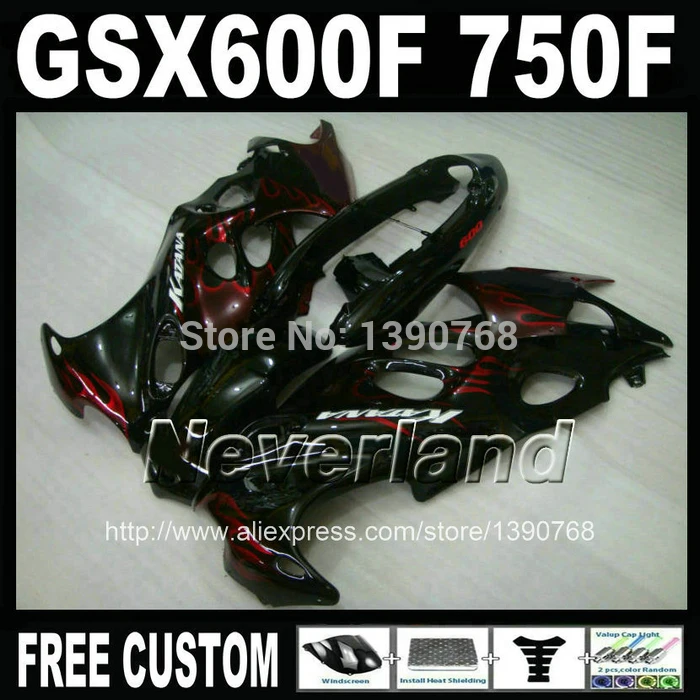 

Free customize fairing kit for SUZUKI KATANA GSX600F 2003 2004 2005 2006 red flames in black fairings set GSX750F 03-06 HM43