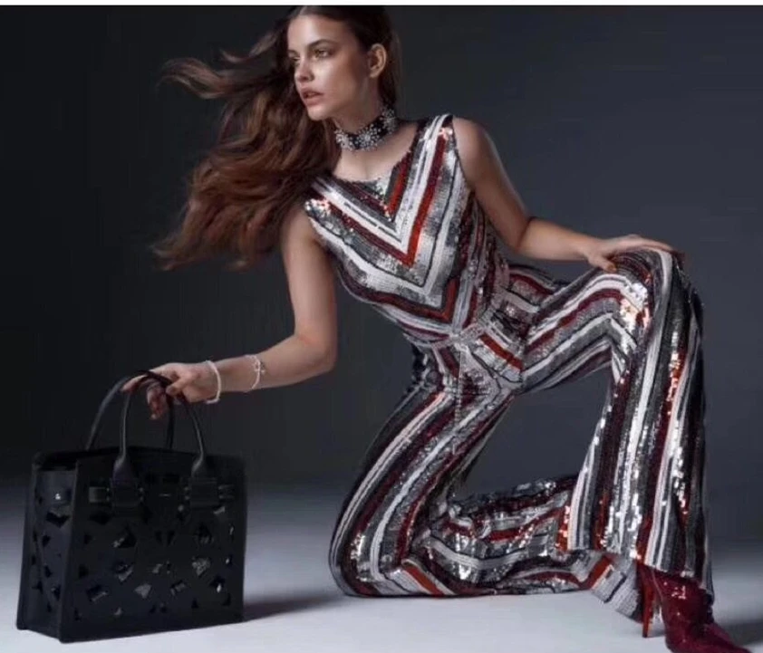 

2018 New Arrival Jumpsuit Sequined Women o neck sleeveless Rompers Full Length Elegant celebrity evening Party Bandage Jumpsuits