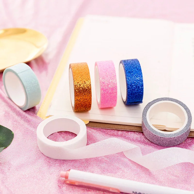

6 Pcs/set Creative Washi Tape Glitter Flash Stickers DIY Album Decoration Adhesive Hand Account Tape Masking Tape 5m*15mm
