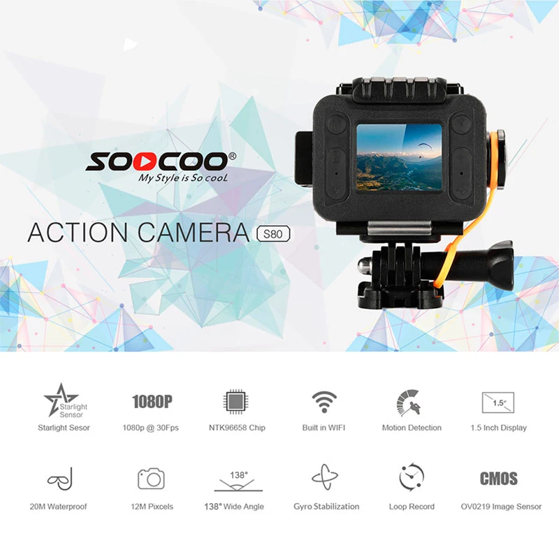 S80W камуфляжная голая Водонепроницаемая экшн камера 1080 P ночного видения wifi Спорт