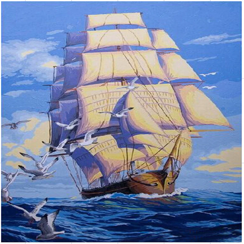 

"White sailboat" digital paint DIY acrylic paints kit oil painting coloring by numbers vintage home decor wall art pictures E312