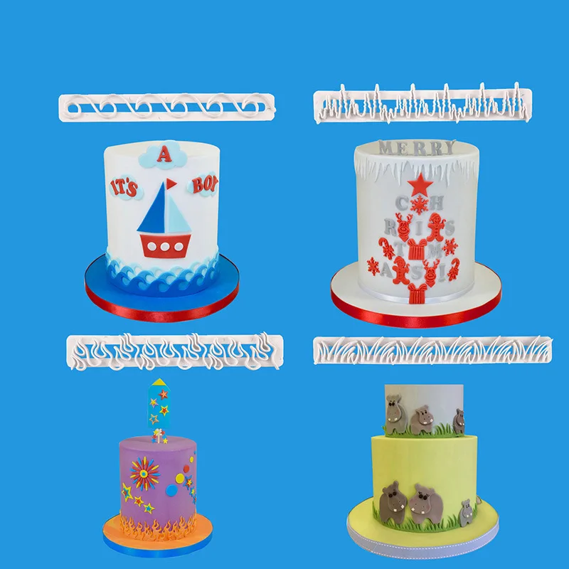 

4pcs elemental embossing strip biscuit mold baking suit for turning sugar cake