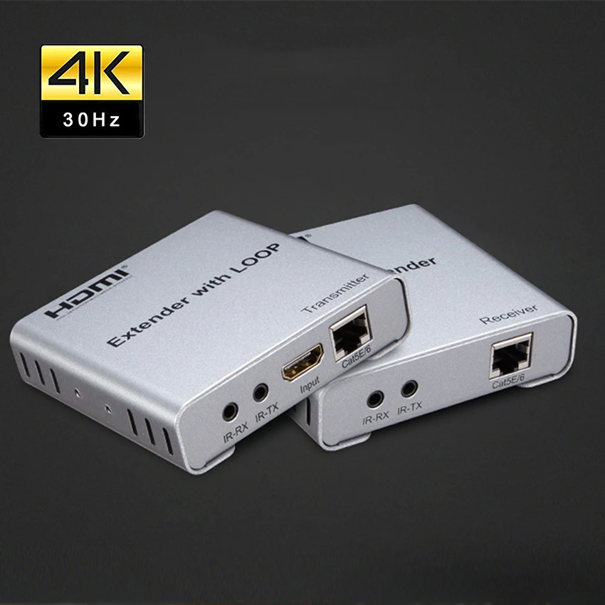 

4K@30HZ 1080P 100M HDMI Extenders（Transmitter + Receiver）By Ethernet RJ45 CAT5e/6 Cable Local Loop-out With IR Remote