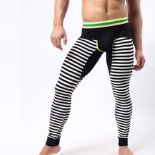 Зимние теплые мужские кальсоны, хлопковое термобелье, мужской полосатый мешочек, средняя талия, длинные кальсоны, pantalon termico S-L