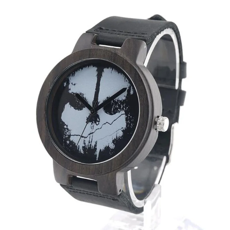

GRACE LOVE New Arrival Hot Fashion Casual Travel Dress Skull Halloween Holiday Women men natural wooden Watch n Genuine Leather