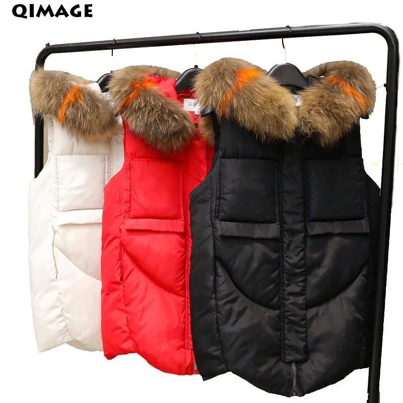 Hot 2018 Women Large Fur Collar Vest Waistcoat Female Winter Slim Hooded Long Vest Sleeveless Jacket Lady Thick Warm Outwear