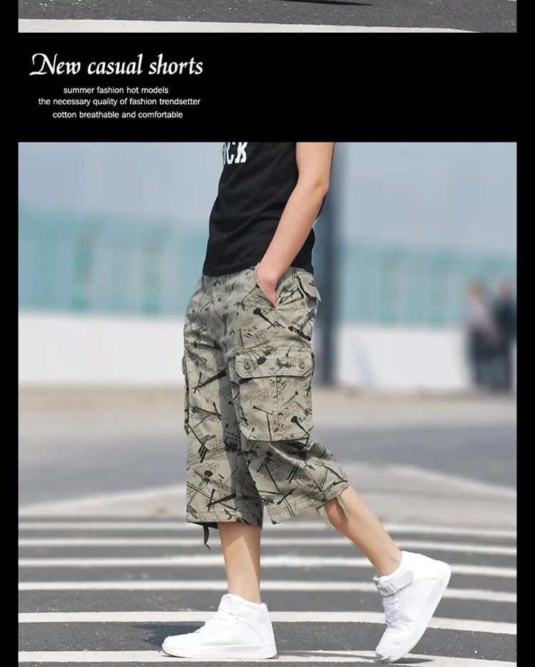Летние Новые камуфляжные мужские свободные военные брюки, повседневные мужские короткие брюки с несколькими карманами, большие размеры 29-44