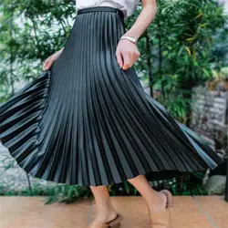 2019 летние женские Элегантная складчатая юбка эластичный пояс Длинная юбка женская летняя одежда Высокое качество миди юбки