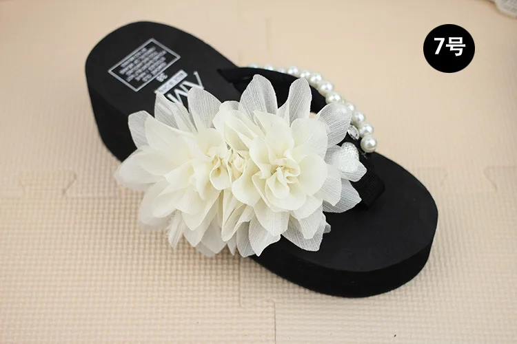 Chiffon Flowers Female Slippers Online Summer 2019 Beach Shoes Non-slip Flip Flops Wedge Platform61