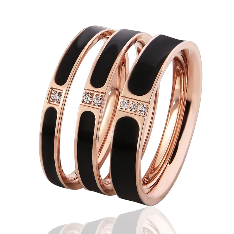 

1 Piece Top Quality Famous Brand Women Rings 3 Sizes Enamel And Crystal Ring Elegant And Beautiful Rose Gold Color Wedding Bands