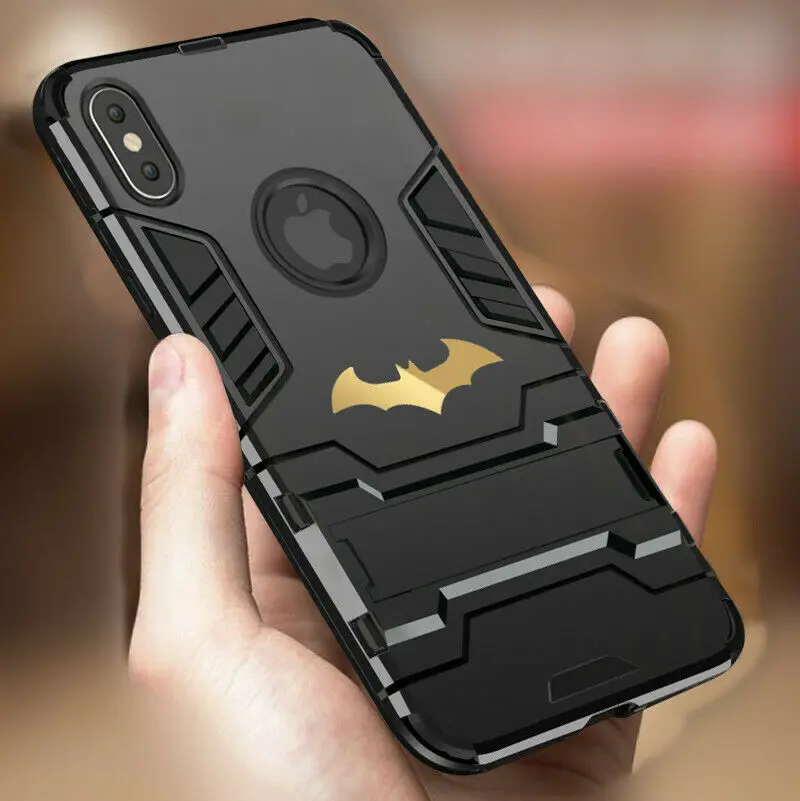 

Shockproof Stand Phone Case For iPhone Xs Max X 8 7 XR Batman Protective Cover Matte Hard Stand Phone Cover For iPhone 8 Plus