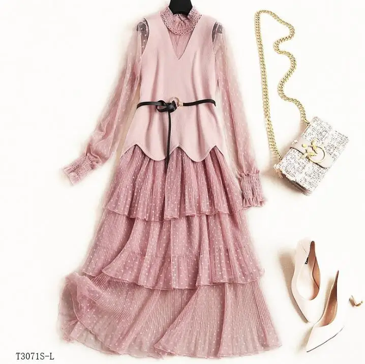 

Европейский стиль 2019 Новое поступление Лето Весна Модная женская одежда трикотажная блузка + однотонное платье Повседневный костюм T3071