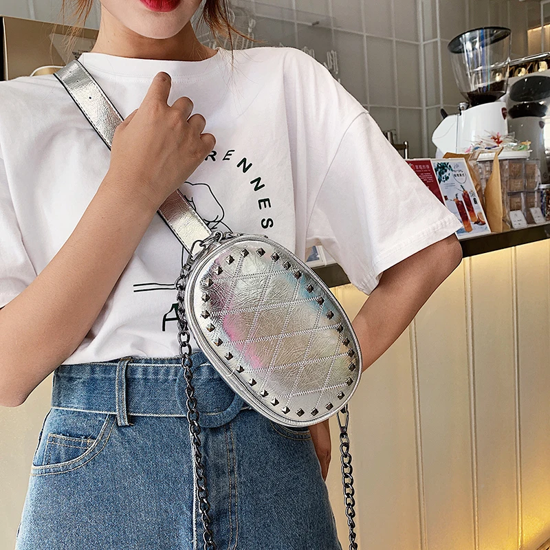 

Fashion Rivet Design Women Chest Bag Luxury Leather Multifunction Belt Waist Bags Chain Shoulder Phone Crossbody Bags For Women