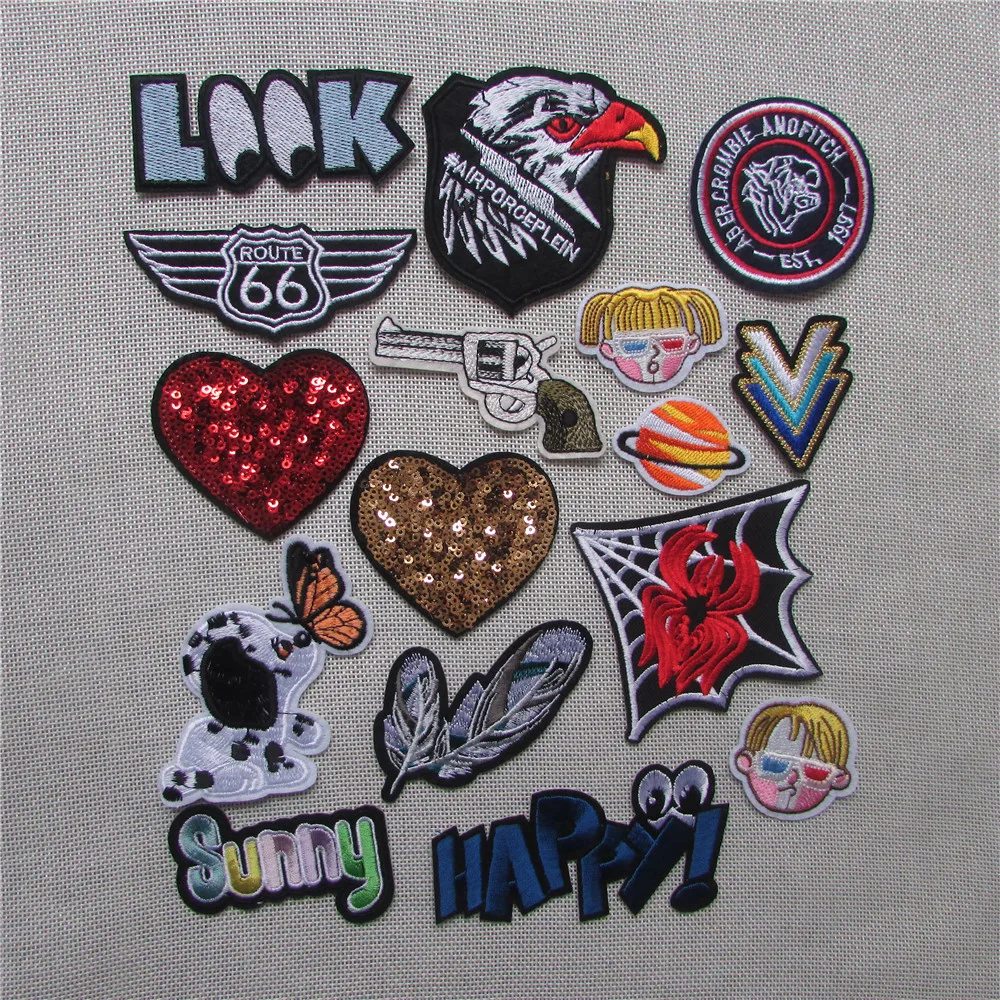 

1Set Mixed Sewing Clothes Gun Patch Iron On Embroidery Patches Hotfix Applique Motifs Sew On Garment Stickers cute cartoon New