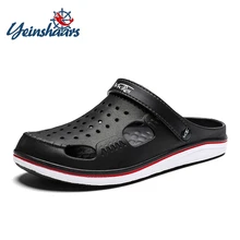 YEINSHAARS/Брендовые мужские повседневные туфли-сабо черного цвета с узором «Сад»; популярные мужские сандалии с ремешками; летние шлепанцы; пляжная обувь для плавания; большие размеры 39-45