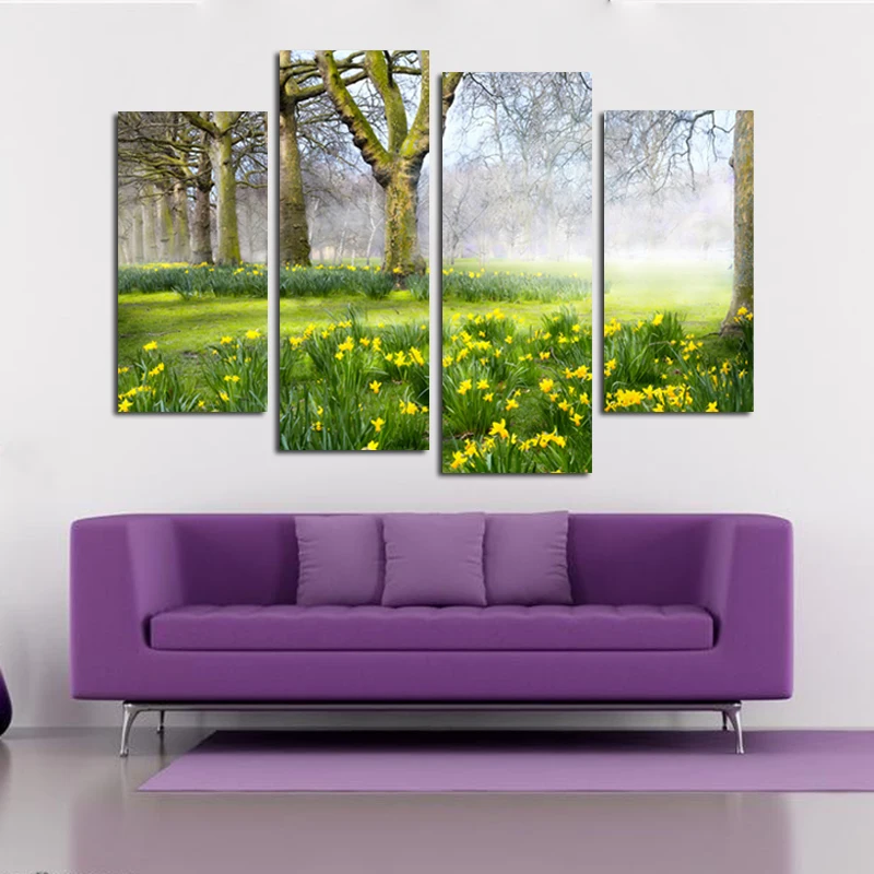 

4 pieces Forest Tree Green Home Decoration Wall Painting Canvas Painting Print Poster Pictures For Living room Coffee shop Study