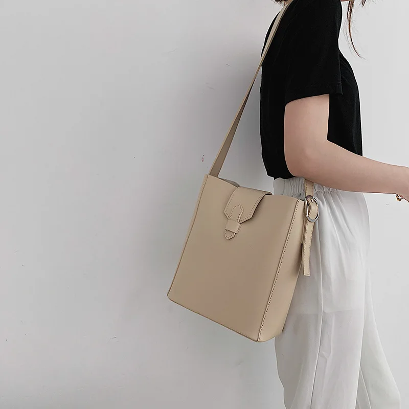 

JI HAO Brand Design Casual Crossbodys Bag For Women Simple PU Female Shoulder Bags Versatile Fashion Solid Ladies Bucket Bags