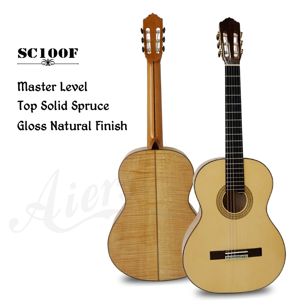 Aiersi solid classical guitar with Figured maple back and side  (2)