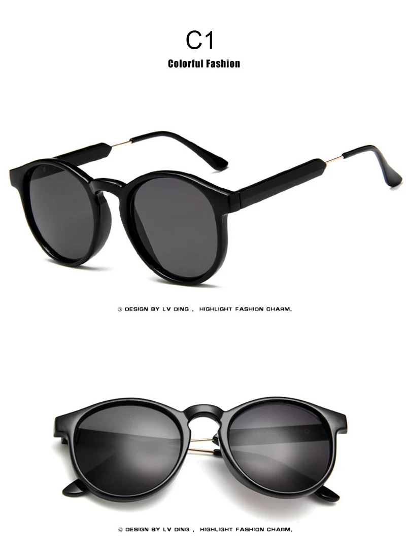 Новинка, Ретро Круглые Солнцезащитные очки для женщин и мужчин, фирменный дизайн, пластиковая оправа, Винтажные Солнцезащитные очки, UV400 Oculos Feminino Lunette Soleil - Цвет линз: Black