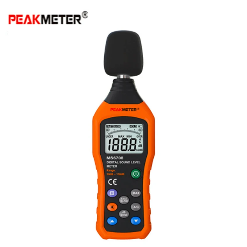 PEAKMETER PM6708 30 дБ ~ 130 дБ ЖК-цифровой дисплей аудио децибел звук шум метр дБ измеритель измерения логгер-тестер