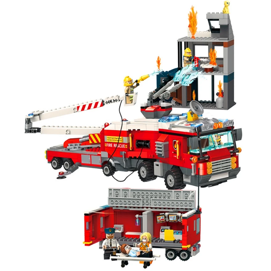 

ENLIGHTEN 2810 City Fire Rescue Fire 2 Trucks Vehicle Aerial Ladder Building Blocks Brick Compatible Playmobil Toys