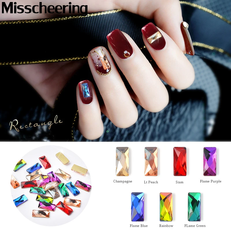  10 Pcs Crystal AB Rectangle Nail Rhinestones Chameleon Flame Glass Jewelry Flatback 3d Nail Art Dec