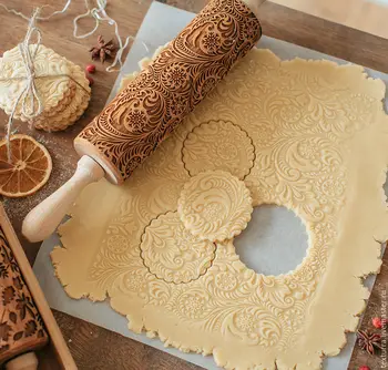 

New Style Embossing Rolling Pin Baking Cookies Biscuit Fondant Cake Dough Engraved Roller