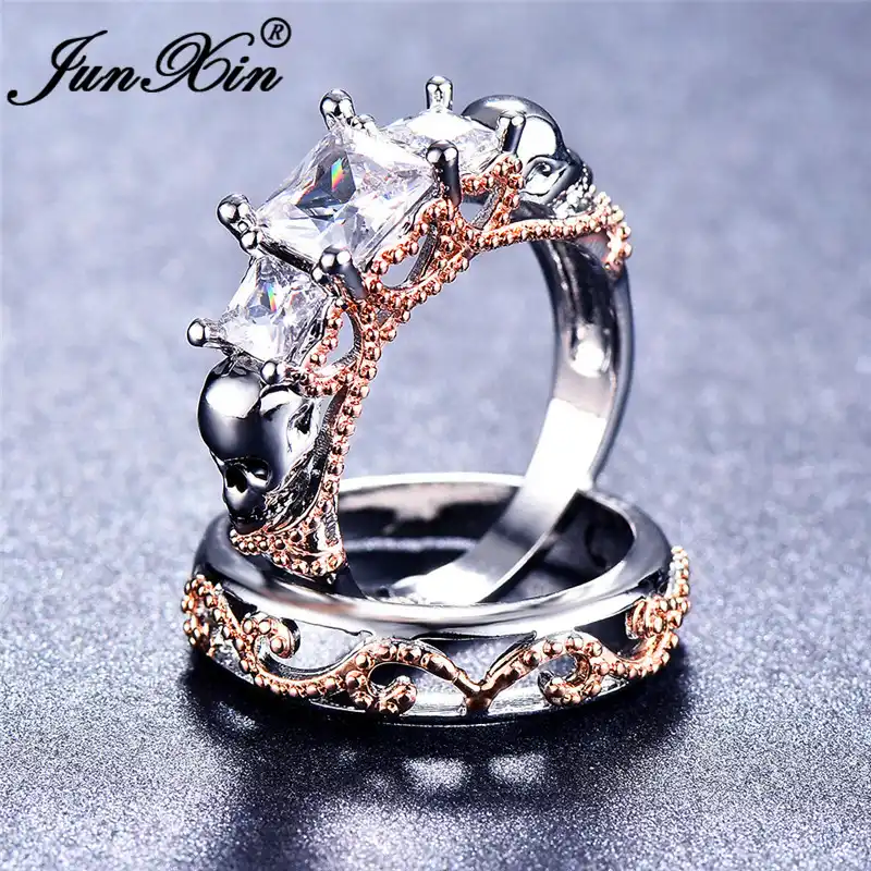Punk Female Ladies Skull Ring Silver Color Rose Gold Bridal Wedding Ring Sets For Women 2019 Fashion Promise Engagement Ring Aliexpress
