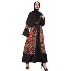 Летнее платье женские длинные женские платья 2019 мусульманские платья и абайя v-образным вырезом принт исламский Ближний Восток длинный