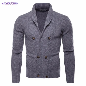 

2018 Winter Fashion New style double breasted mens thick knitted sweaters casual mens knitted coats mens clothing for Autumn