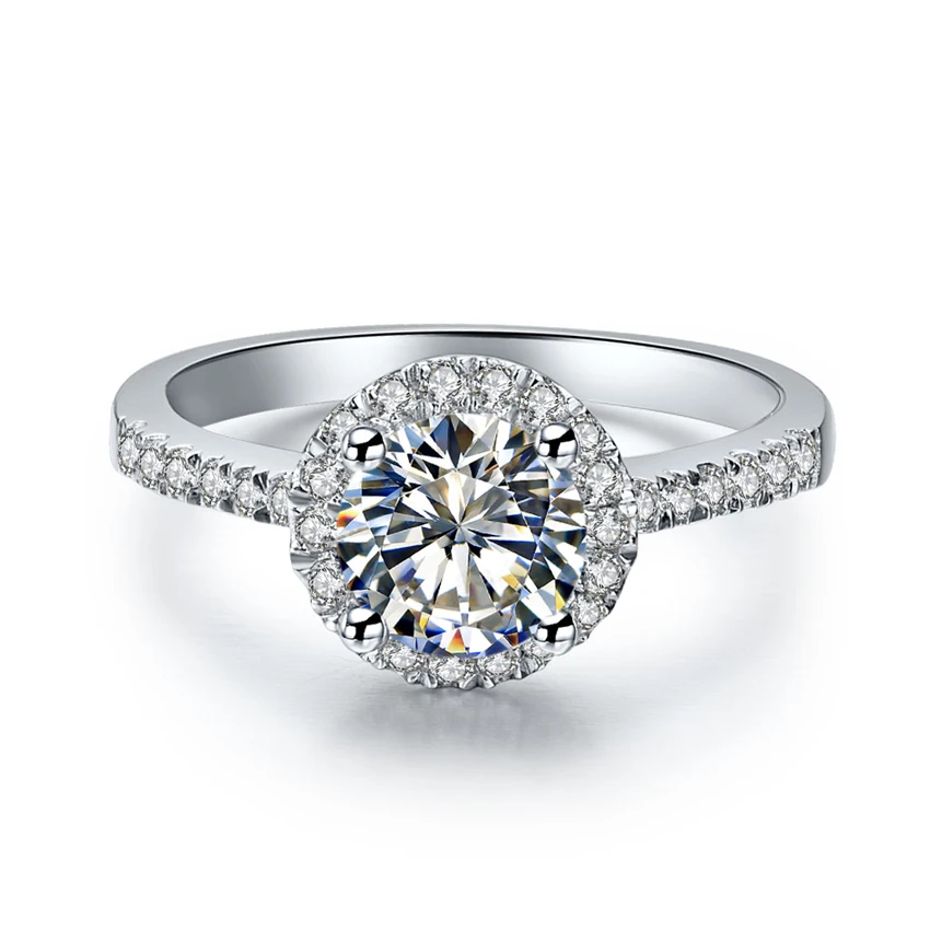 

Test Positive 0.5Ct 5.0mm Round Cut Moissanites Ring Solid 925 Sterling Silver Female Ring White Gold Color Jewelry