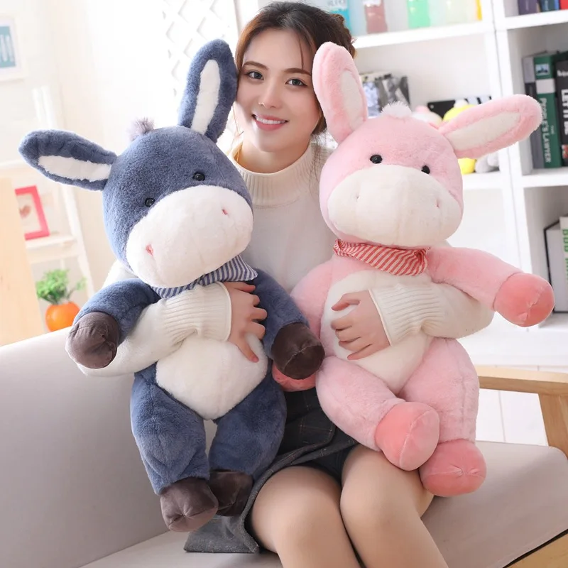 

45cm/65cm/75cm Bib Donkey Plush Toys Soft Fuzzy Cartoon Animals Pink/Grey Donkeys Stuffed Doll Kids Comforting Companion Gifts