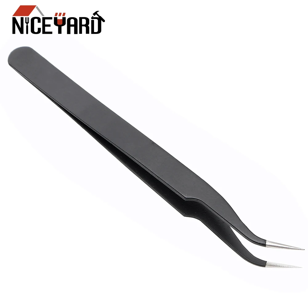 

NICEYARD ESD-14 ESD-15 Precision Stainless Steel Tweezer Forceps Black Curved Straight Tip Anti-static