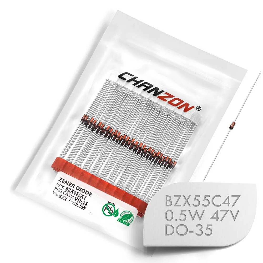 

(100 Pcs) BZX55C47 BZX55C47V (1N5261B) Zener Diode 0.5W 47V DO-35 (DO-204AH) 0.5 Watt 47 Volt IN5261B 1N5261