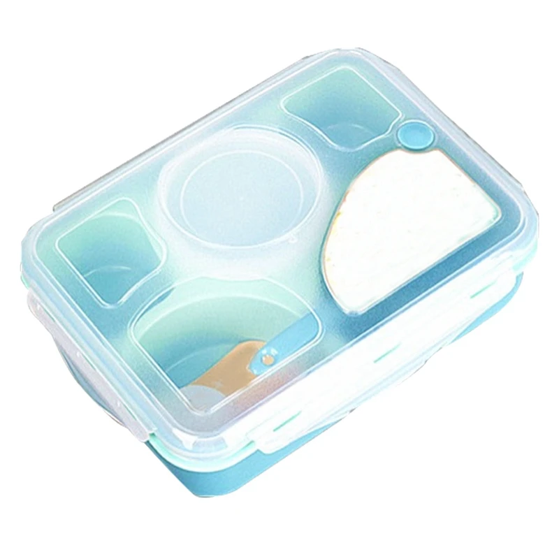 5 Сетка Ланч-бокс Microwavable Bento box Герметичный портативный пищевой контейнер для хранения для детская плошка для супа и ложки большого размера - Цвет: Blue