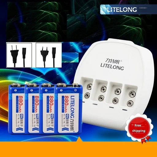 En Ligne 4 pcs 9 v 880 mah batterie au lithium + 9 v Ni MH Ni Cd lithium ion batterie chargeur universel