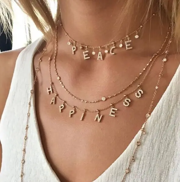 

DUOYING Zircon Pave Letter Necklaces Personalized Custom Name Necklaces with names Balls Chain Necklaces NLK120 6mm Letters