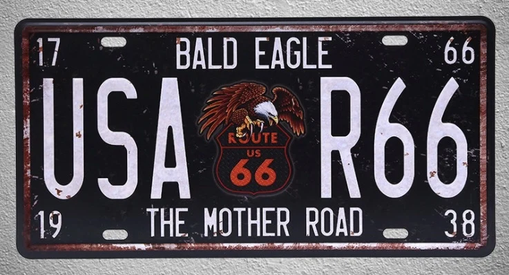 USA Route 66 With Eagle Metal License Plate