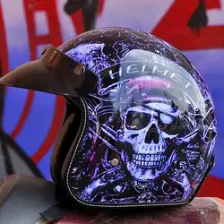 Индийский и череп harley кожа шлемы винтажные Ретро 3/4 открытым лицом Половина moto rcycle шлем скутер moto Dot утвержден